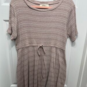 ARULA Taupe Striped Midi Dress
